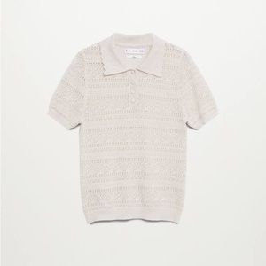 EUC MANGO Cream Openwork Knit Polo Size XS